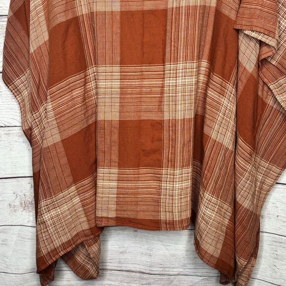 Universal Thread Open Front Orange Rust Plaid Fall Kimono Ruana New One Size - Picture 4 of 12